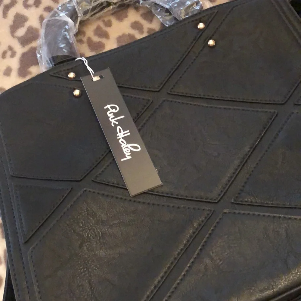 Pink Haley Black Faux Leather Patchwork Crossbody Satchel Bag Purse Tote